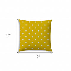 17" X 17" White And Yellow Blown Seam Polka Dots Lumbar Indoor Outdoor Pillow