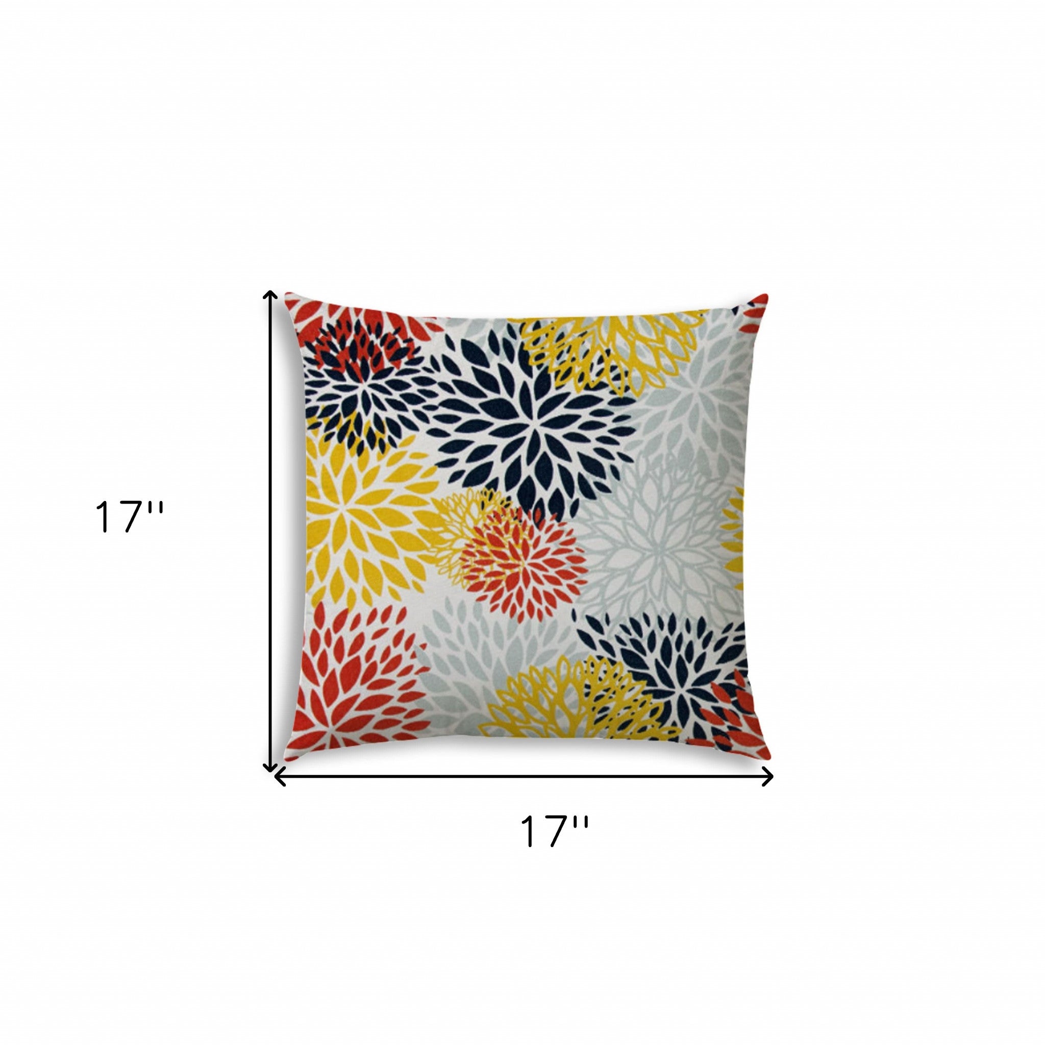 17" X 17" White And Red Blown Seam Floral Lumbar Indoor Outdoor Pillow