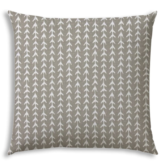 17" X 17" Taupe And White Blown Seam Geometric Lumbar Indoor Outdoor Pillow