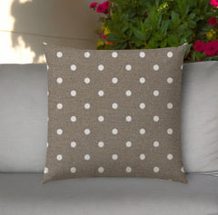 17" Taupe and White Polka Dots Indoor Outdoor Throw Pillow