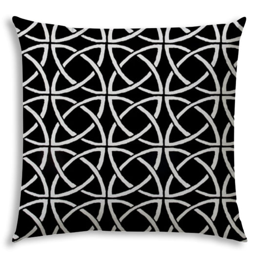 17" X 17" Black And White Blown Seam Interlocking Throw Indoor Outdoor Pillow