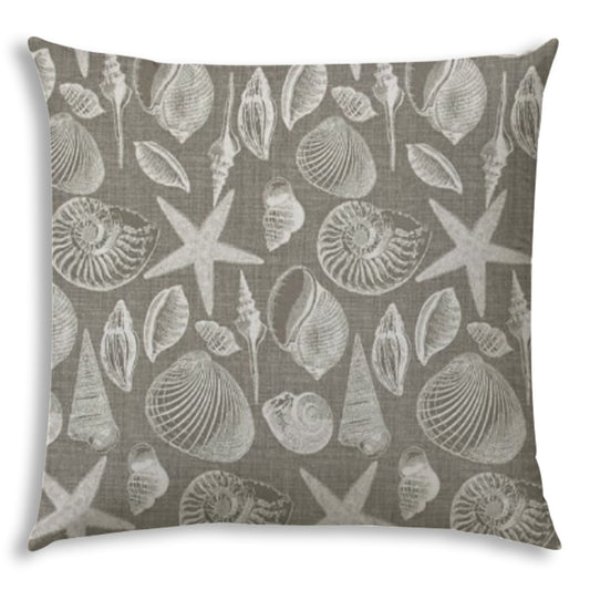 17" X 17" Cream And Gray Seashells Blown Seam Nautical Throw Indoor Outdoor Pillow