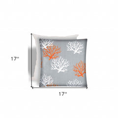 17" X 17" Gray And White Corals Zippered Coastal Throw Indoor Outdoor Pillow