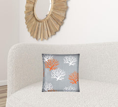 17" X 17" Gray And White Corals Zippered Coastal Throw Indoor Outdoor Pillow