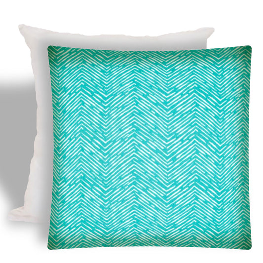 17" X 17" Turquoise And White Zippered Zigzag Throw Indoor Outdoor Pillow