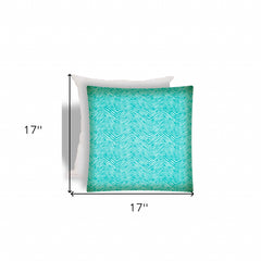 17" X 17" Turquoise And White Zippered Zigzag Throw Indoor Outdoor Pillow