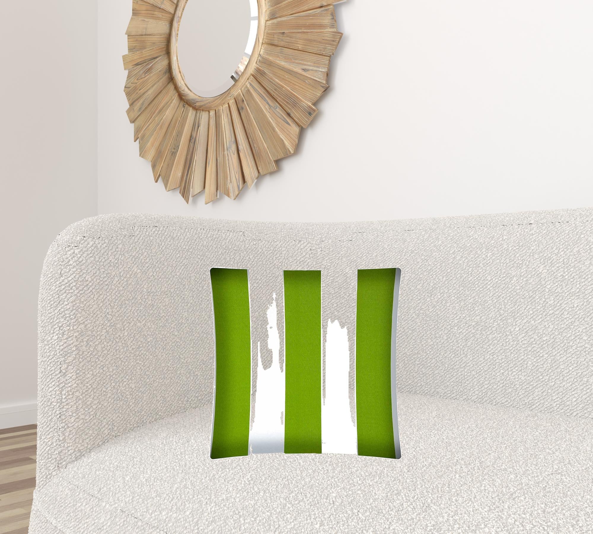 17" X 17" Green And Ivory Zippered Striped Throw Indoor Outdoor Pillow