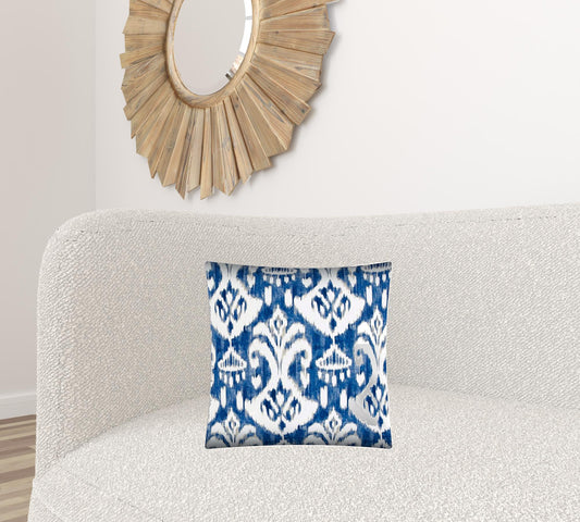 17" X 17" Indigo And Cream Zippered Ikat Throw Indoor Outdoor Pillow