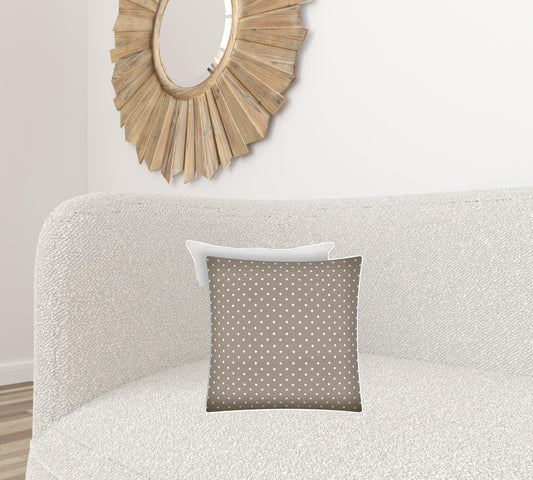 17" X 17" Taupe And White Zippered Polka Dots Throw Indoor Outdoor Pillow