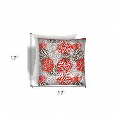 17" X 17" Red And White Zippered Floral Throw Indoor Outdoor Pillow