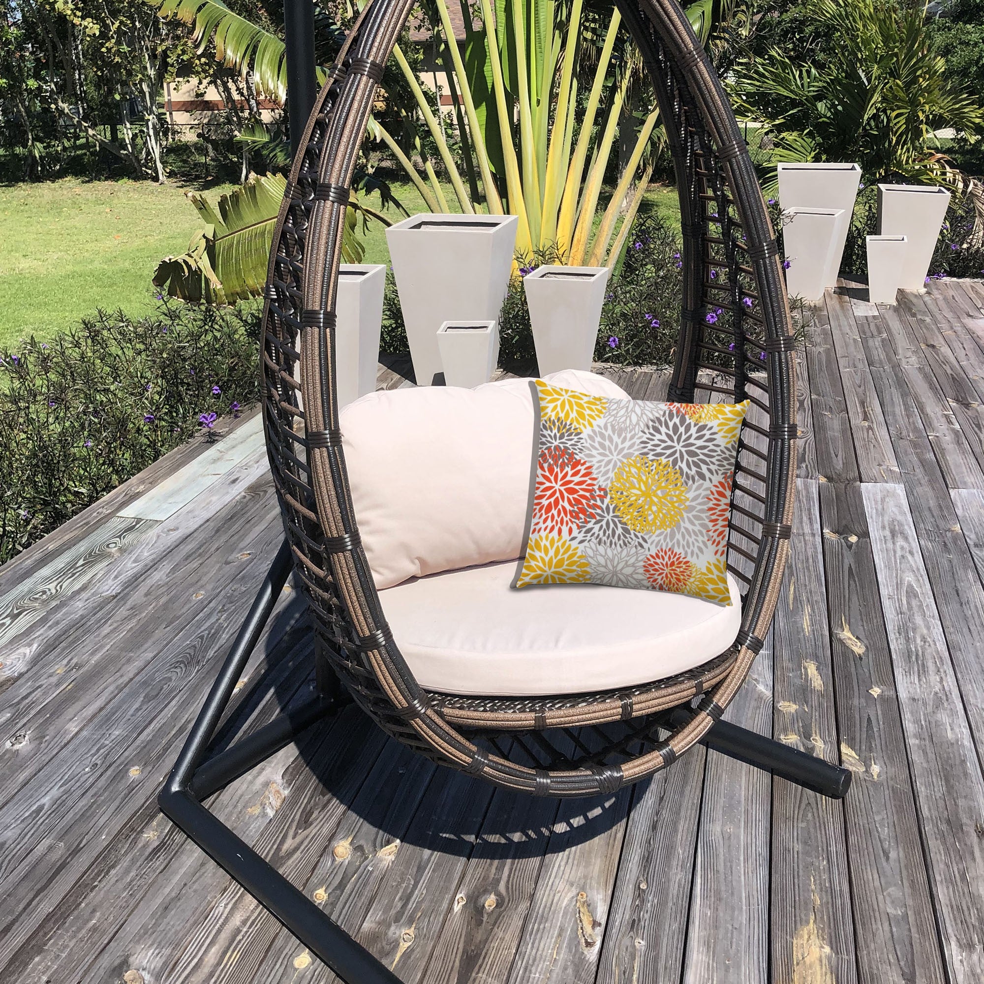 20" X 20" Gray And White Blown Seam Floral Throw Indoor Outdoor Pillow