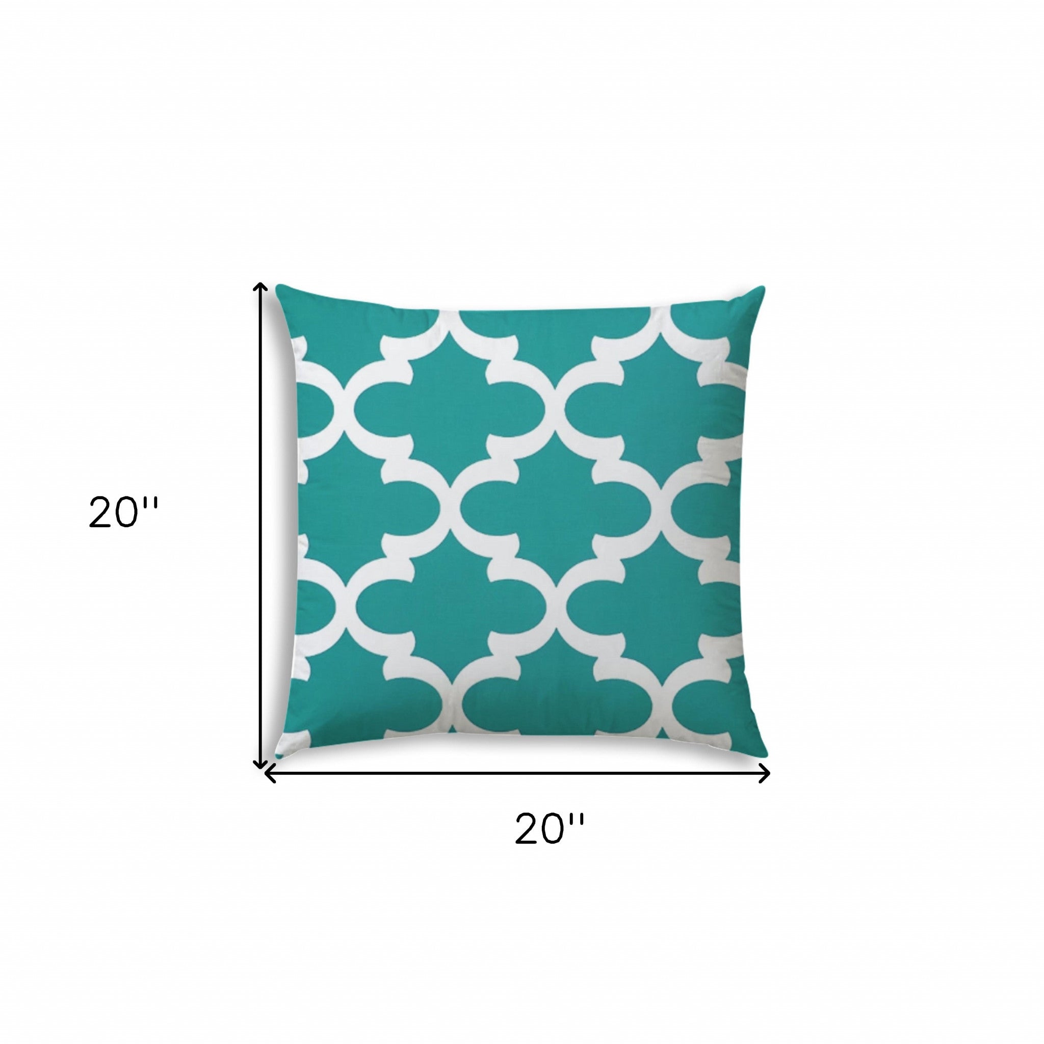 20" X 20" Turquoise And White Blown Seam Quatrefoil Throw Indoor Outdoor Pillow