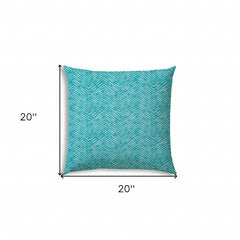 20" X 20" Turquoise And White Blown Seam Chevron Throw Indoor Outdoor Pillow