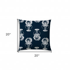 20" X 20" Navy Blue And White Blown Seam Throw Indoor Outdoor Pillow