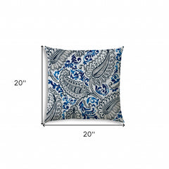 20" X 20" White And Blue Blown Seam Paisley Throw Indoor Outdoor Pillow