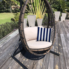 20" X 20" Navy Blue And White Blown Seam Striped Throw Indoor Outdoor Pillow