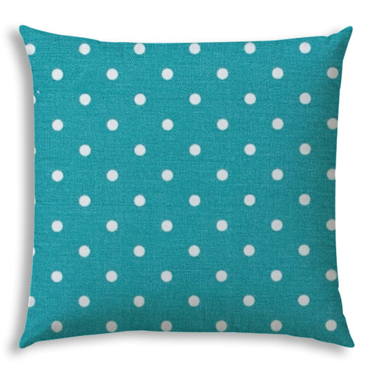 20" X 20" Turquoise Blown Seam Polka Dots Throw Indoor Outdoor Pillow