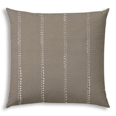 20" X 20" Taupe And White Blown Seam Polka Dots Throw Indoor Outdoor Pillow