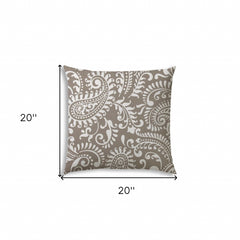 20" X 20" Taupe And White Blown Seam Paisley Throw Indoor Outdoor Pillow