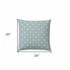 20" X 20" Seafoam And White Blown Seam Polka Dots Throw Indoor Outdoor Pillow