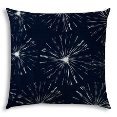 20" X 20" Navy Blue And White Blown Seam Floral Throw Indoor Outdoor Pillow