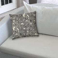 20" X 20" Gray And Cream Blown Seam Paisley Throw Indoor Outdoor Pillow