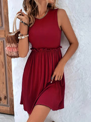 Frill Round Neck Sleeveless Mini Dress