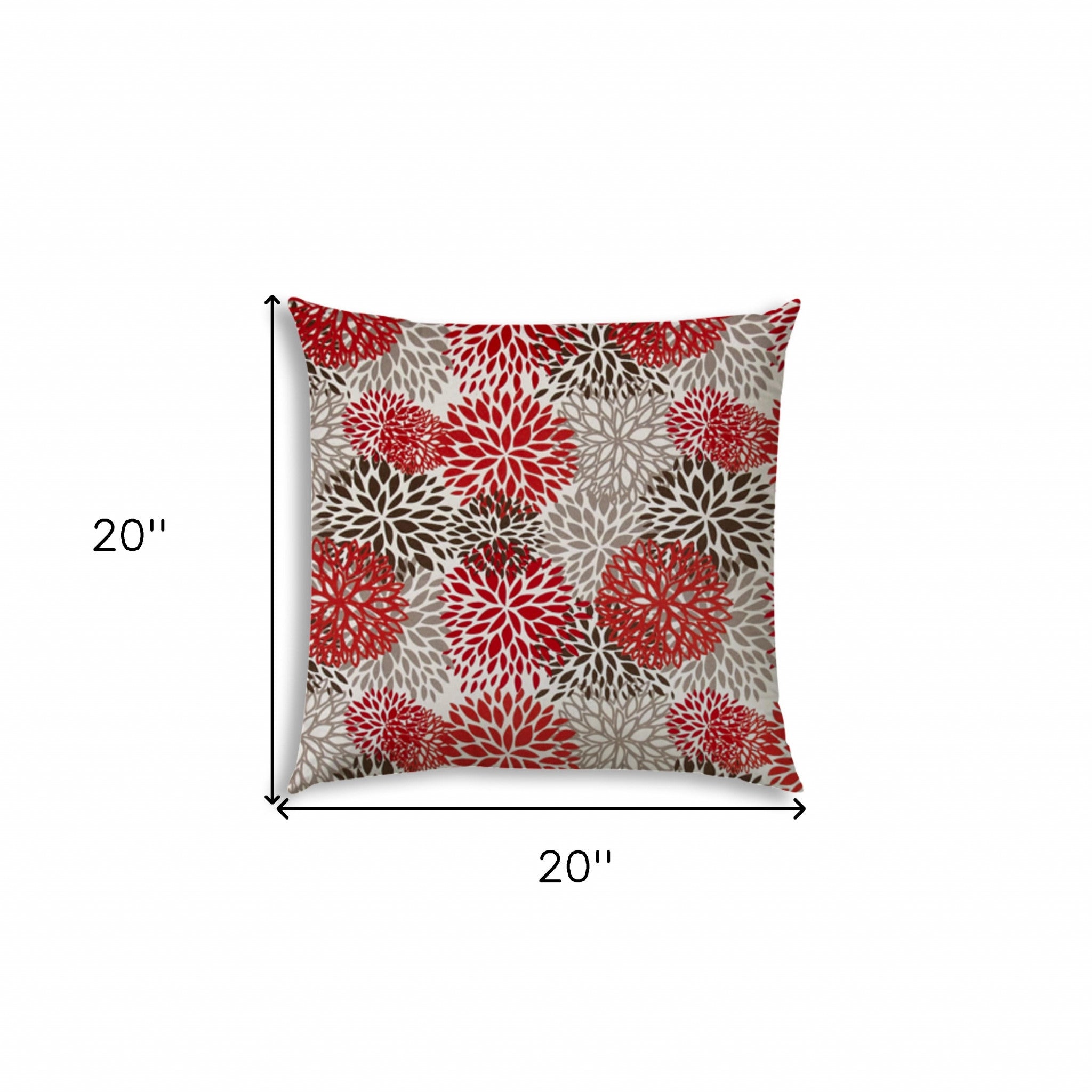 20" X 20" Red And White Blown Seam Floral Throw Indoor Outdoor Pillow