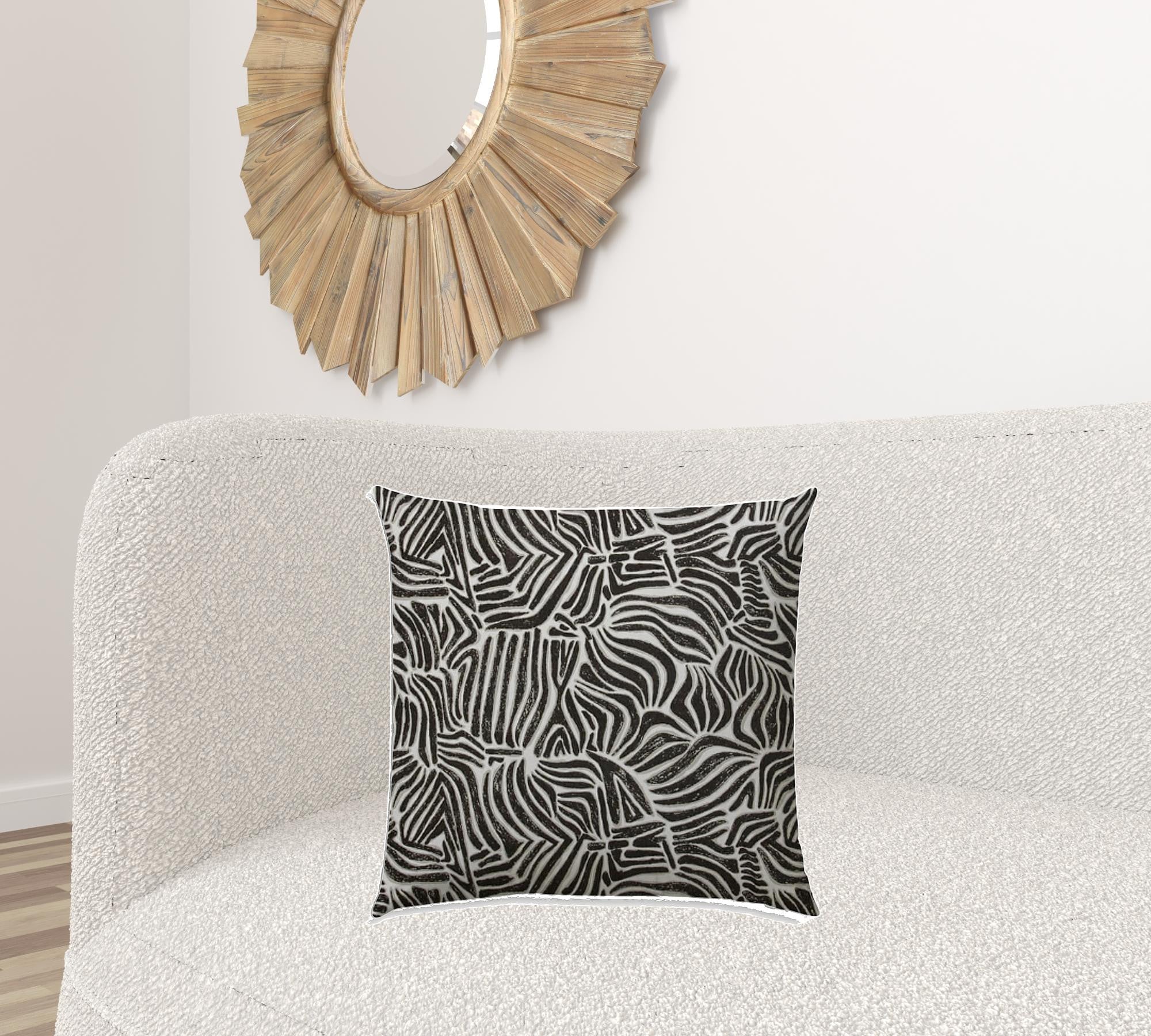 20" X 20" Black And White Safari Animals Blown Seam Animal Print Throw Indoor Outdoor Pillow