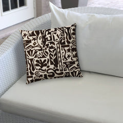 20" X 20" Black and Off White Southwestern Indoor Outdoor Throw Pillow With No Decorative Addition