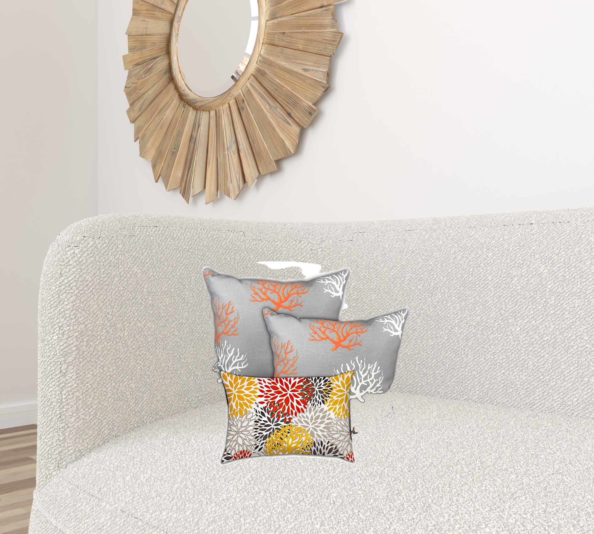 Set Of Three 18" X 18" Gray And White Corals Blown Seam Nautical Throw Indoor Outdoor Pillow