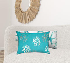 Set Of Three 18" X 18" Ocean Blue And White Starfish Blown Seam Coastal Throw Indoor Outdoor Pillow