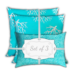 18" X 18" Ocean Blue And White Corals Zippered Coastal Throw Indoor Outdoor Pillow