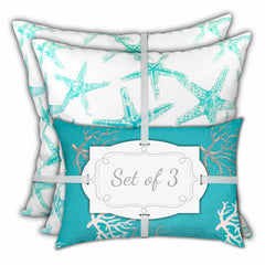 18" X 18" Ocean Blue And White Starfish Zippered Coastal Throw Indoor Outdoor Pillow