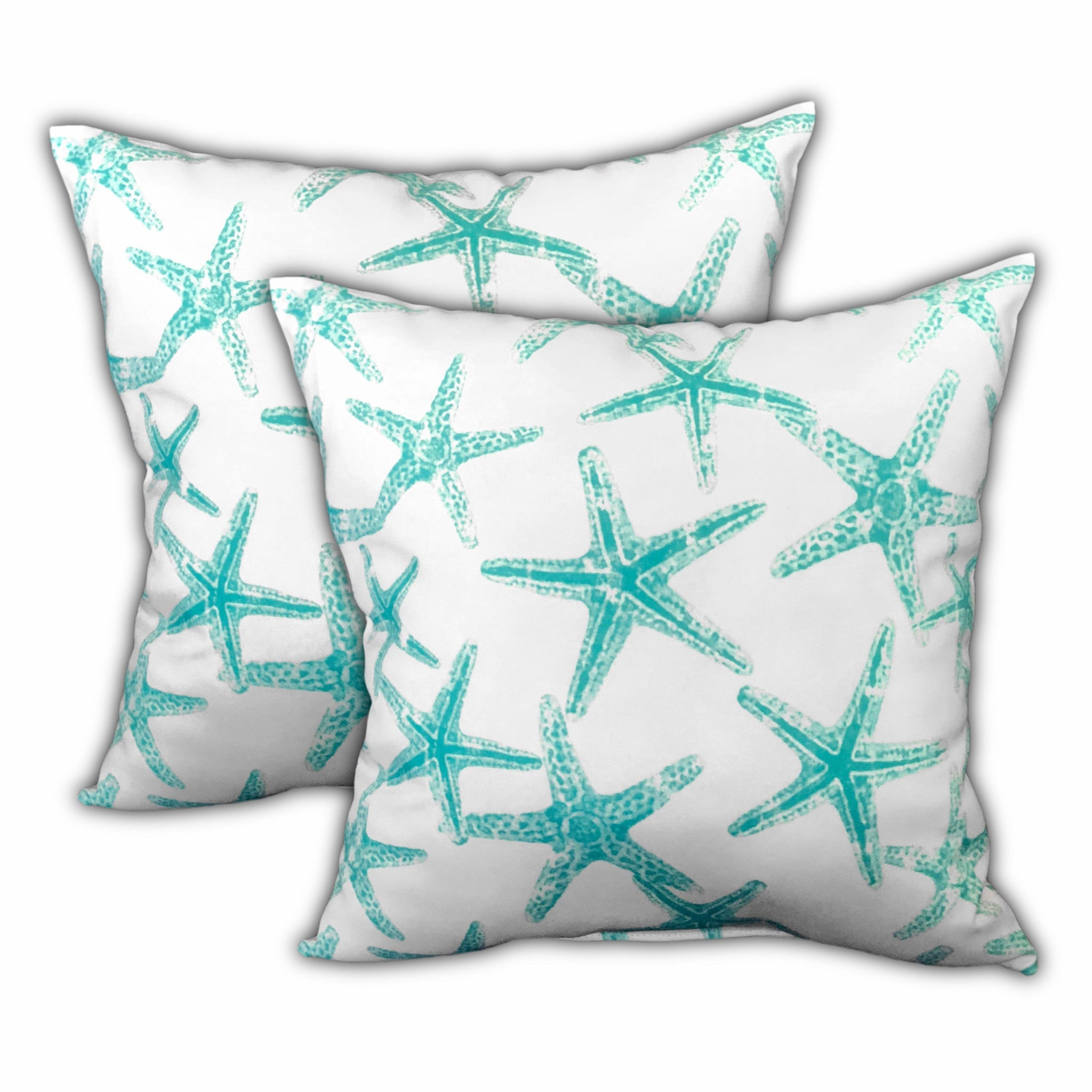 18" X 18" Ocean Blue And White Starfish Zippered Coastal Throw Indoor Outdoor Pillow