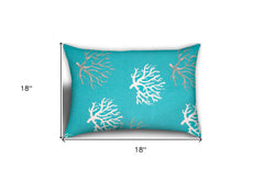 Set of Three Aqua and White Coral Polka Dot Indoor Outdoor Throw Pillow