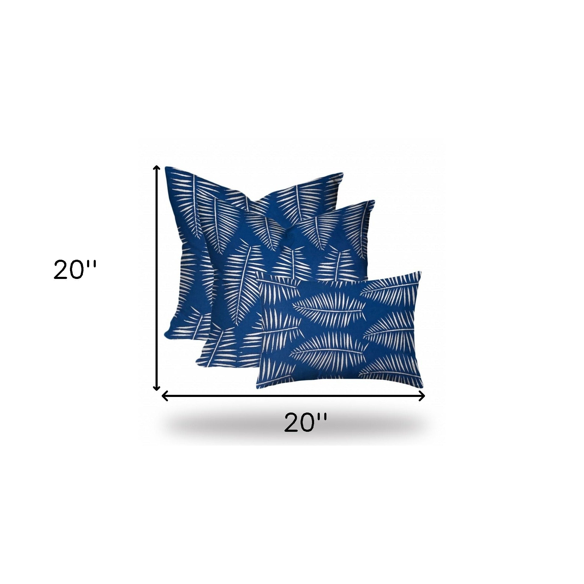 Set Of Three 20" X 20" Blue And White Blown Seam Coastal Throw Indoor Outdoor Pillow