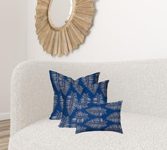 Set Of Three 20" X 20" Blue And White Blown Seam Coastal Throw Indoor Outdoor Pillow