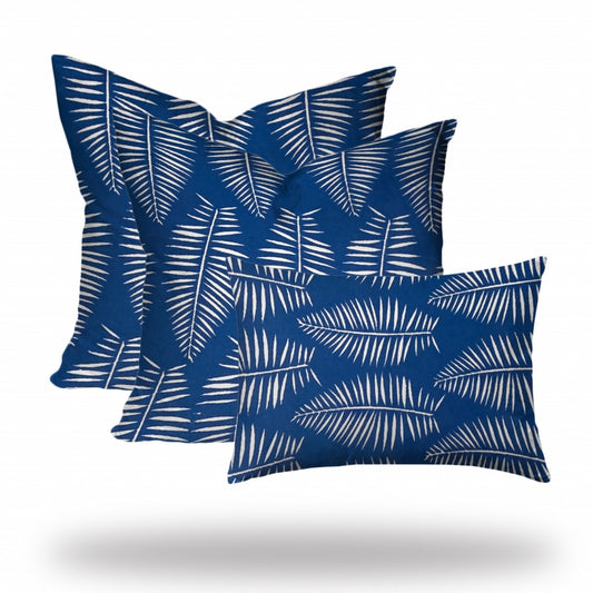 Set Of Three 20" X 20" Blue And White Enveloped Coastal Throw Indoor Outdoor Pillow