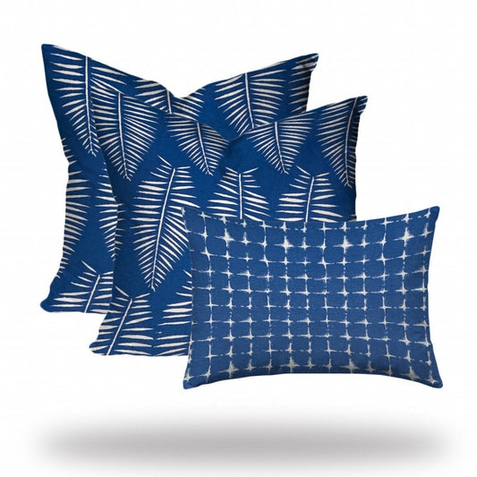 Set of 3 Blue Leaf Indoor Outdoor Envelope Pillows