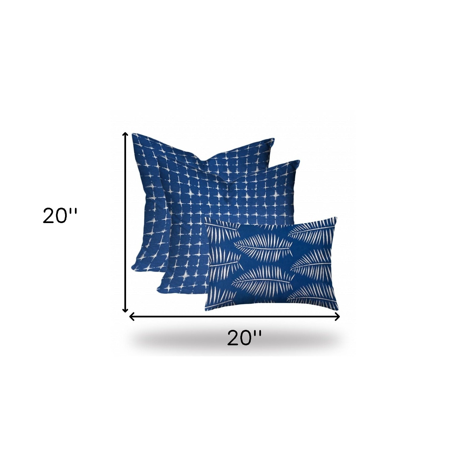 Set Of Three 20" X 20" Blue And White Blown Seam Gingham Throw Indoor Outdoor Pillow