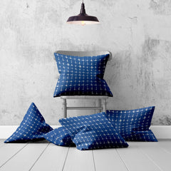 Set Of Three 20" X 20" Blue And White Enveloped Gingham Throw Indoor Outdoor Pillow