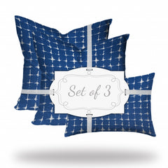 Set Of Three 20" X 20" Blue And White Zippered Gingham Throw Indoor Outdoor Pillow