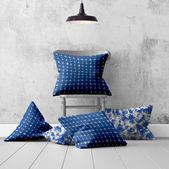 Set Of Three 20" X 20" Blue And White Blown Seam Coastal Throw Indoor Outdoor Pillow