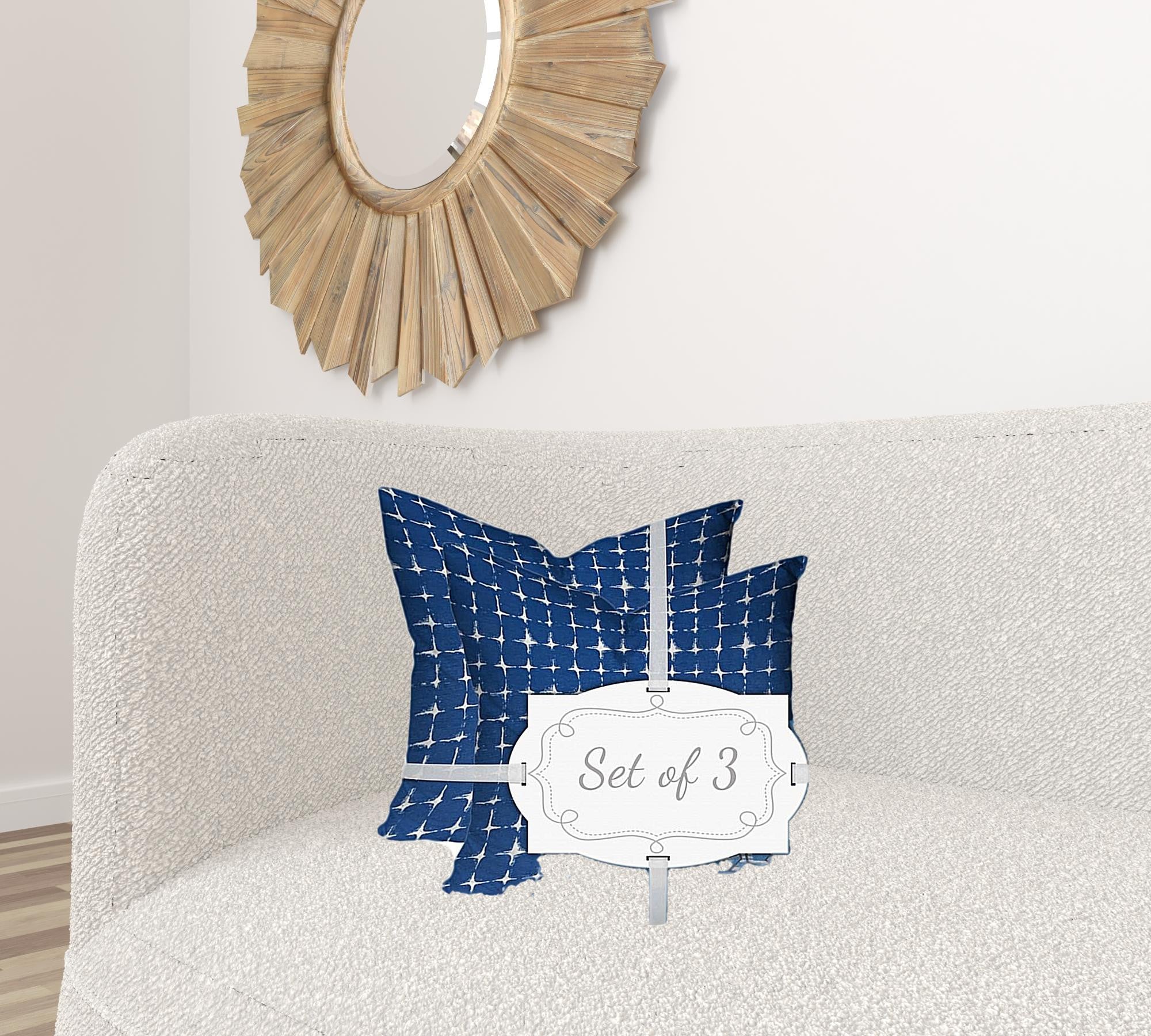 Set Of Three 20" X 20" Blue And White Crab Blown Seam Coastal Throw Indoor Outdoor Pillow