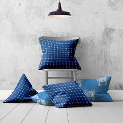 Set Of Three 20" X 20" Blue And White Enveloped Coastal Throw Indoor Outdoor Pillow