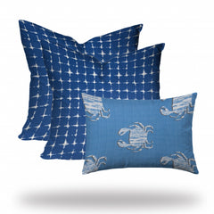 Set Of Three 20" X 20" Blue And White Zippered Coastal Throw Indoor Outdoor Pillow