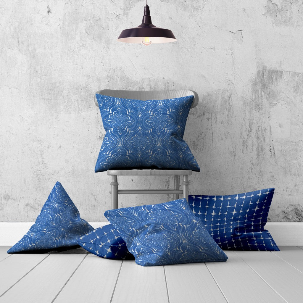 Set Of Three 20" X 20" Blue And White Enveloped Coastal Throw Indoor Outdoor Pillow