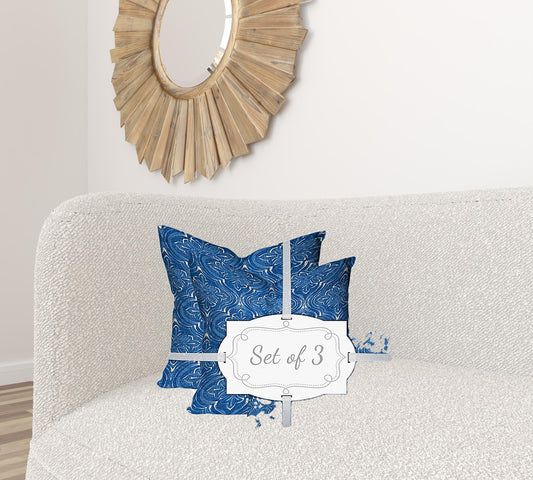 Set Of Three 20" X 20" Blue And White Enveloped Coastal Throw Indoor Outdoor Pillow