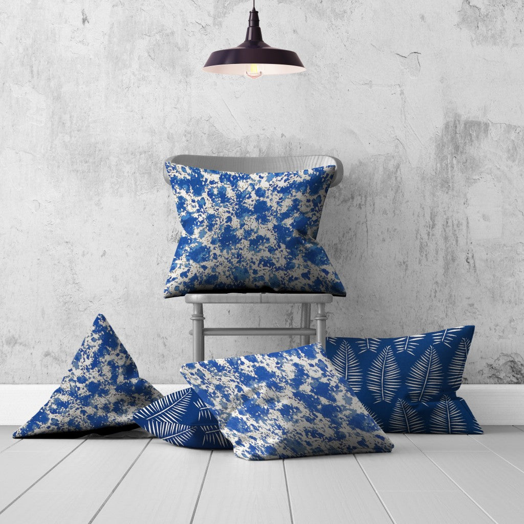 Set Of Three 20" X 20" Blue And White Blown Seam Coastal Throw Indoor Outdoor Pillow